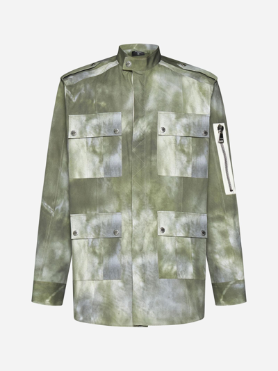 Balmain Tie-dye Print Cotton Saharan Jacket In Khaki,multicolor