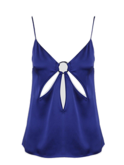 Stella Mccartney Cut-out Detailed Sleeveless Satin Vest In Blue