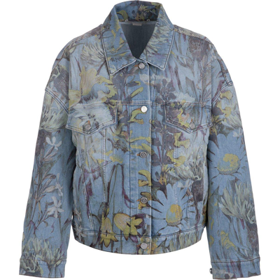 Stella Mccartney Rewild Flora Printed Oversized Denim Jacket In Blue