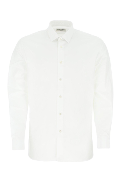 Saint Laurent Cassandre Embroidered Shirt In White