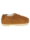 Moon Boot Suede Stitched Round Sole Slippers In Leather