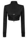 Courrèges Logo-embroidered Cropped Zip-up Jacket In Black