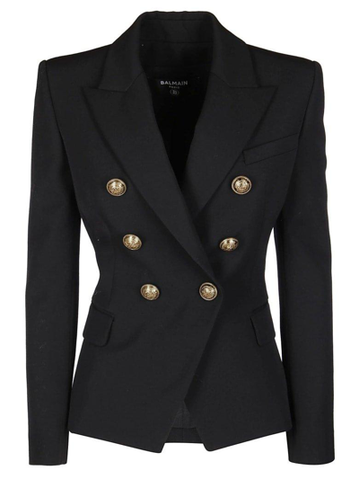 Balmain Notched Lapel 6 Button Double-breasted Blazer In Black