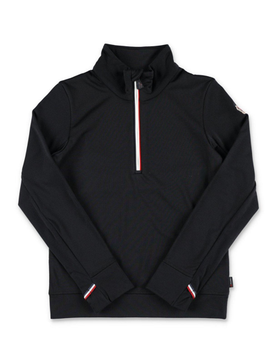 Moncler Kids' Thermal High Neck Half-zipped Fleece Sweatshirt In Black
