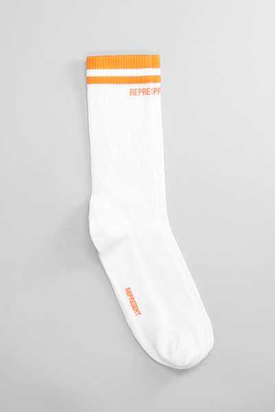Represent Striped Logo-intarsia Socks In Neon Orange