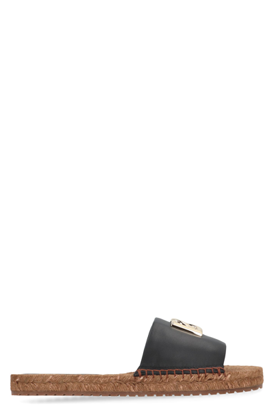 Dolce & Gabbana Dg Logo Leather Espadrille Sandal In Black