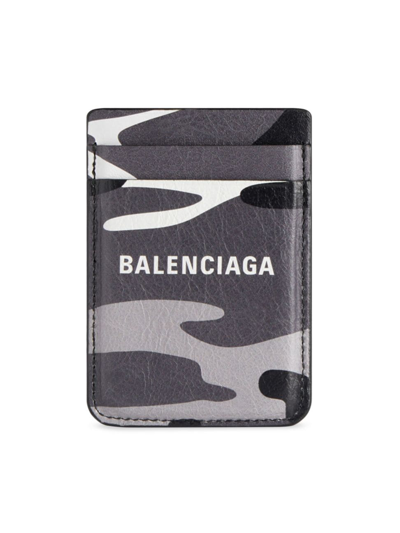 Balenciaga Men's Cash Magnet Card Holder Camo Print In Grey White