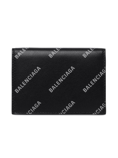 Balenciaga Men's Cash Mini Wallet With Reflective Allover Logo In Black