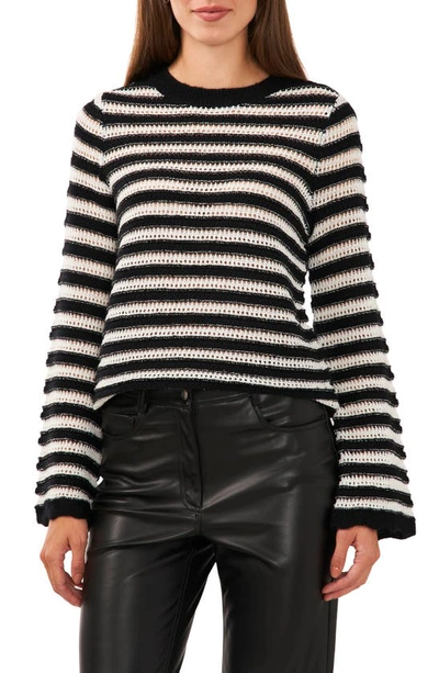 Halogen Stripe Bell Sleeve Sweater In Rich Black/ Antique White