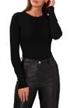 Halogen Button Cuff Crewneck Sweater In Rich Black