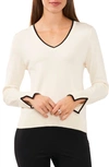 Halogen Contrast Trim Sweater In Antique White/ Rich Black