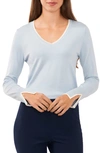 Halogen Contrast Trim Sweater In Blue Mist/ Antique White