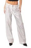 Edikted Jolene Metallic Straight Leg Jeans In Silver