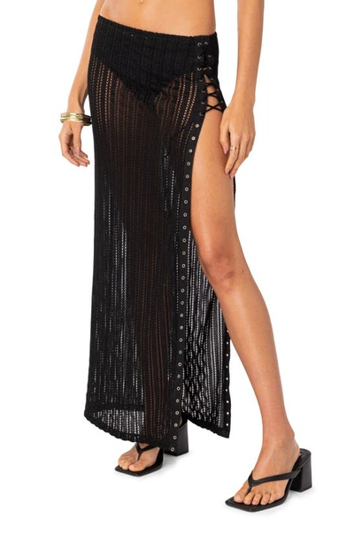 Edikted Aura Low Rise Lace Maxi Skirt In Black