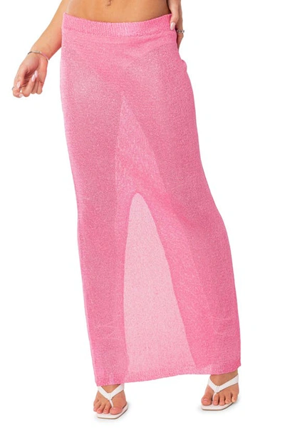 Edikted Women's Micro Sequin Sheer Knit Maxi Skirt In Pink