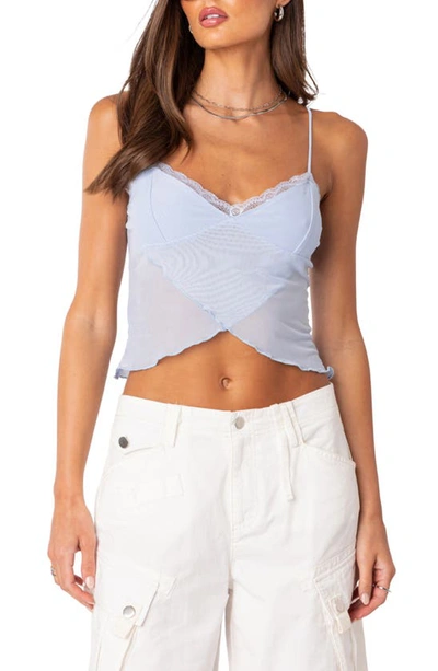 Edikted Crossover Mesh Crop Camisole In Light-blue