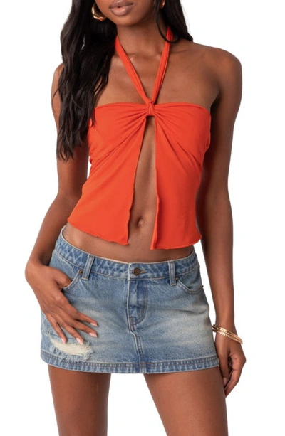 Edikted Julia Split Front Halter Top In Orange