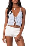 Edikted Candy Tie Front Cotton Camisole In Blue