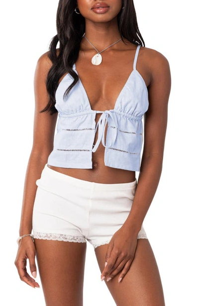 Edikted Candy Tie Front Cotton Camisole In Blue