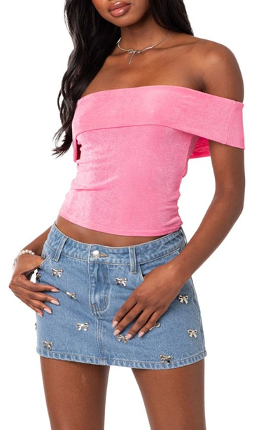 Edikted Mindi Foldover Off The Shoulder Top In Pink