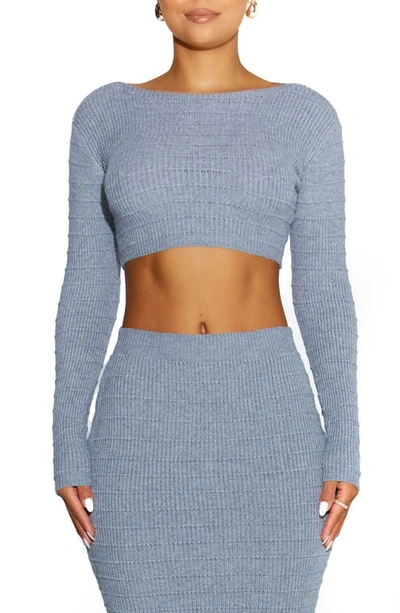 Naked Wardrobe Stripe Knit Crop Top In Grey