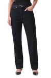 Agolde Black 90s Pinch Waist High Rise Straight Jeans In Crushed