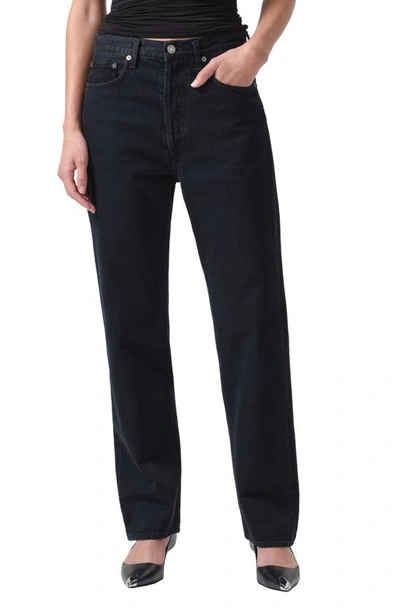 Agolde '90s Pinch Waist High Rise Straight Jeans In Crushed In Black
