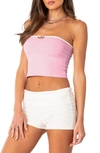 Edikted Women's Strapless Crop Top With Small Belt On Bust In Light-pink