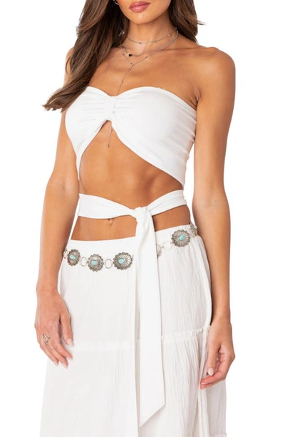 Edikted Wyatt Strapless Wrap Bandeau Top In White