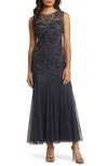 PISARRO NIGHTS GEOMETRIC BEADED SLEEVELESS GOWN