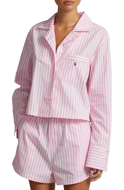 Polo Ralph Lauren Crop Cotton Short Pajamas In Pink Stripe