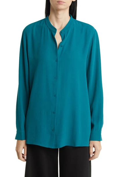 Eileen Fisher Button-down Georgette Crepe Shirt In Peack