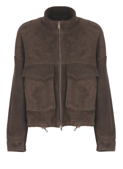 Salvatore Santoro Zip-up Suede Leather Jacket In Brown