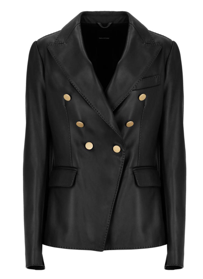 Tagliatore Lizzie- Double-breasted Leather Blazer In Black