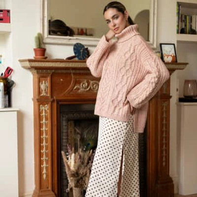Cara & The Sky Emily Cable Roll Neck Tunic Jumper In Pink