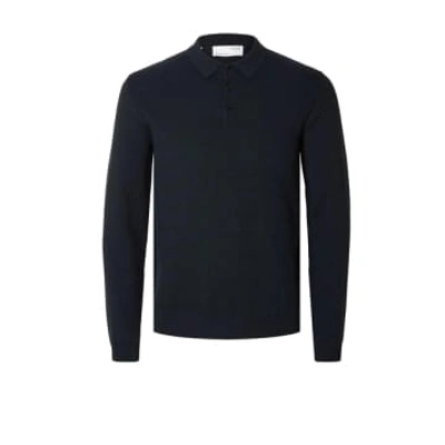 Selected Homme R Corner Ls Knit Polo In Navy In Blue