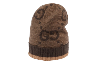 Pre-owned Gucci Gg Cashmere Hat Beige/dark Brown
