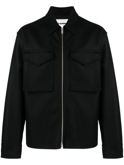 Jil Sander Navy Zip Bomber Jacket In Blue