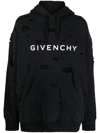GIVENCHY LOGO-PRINT RIPPED HOODIE - MEN'S - COTTON