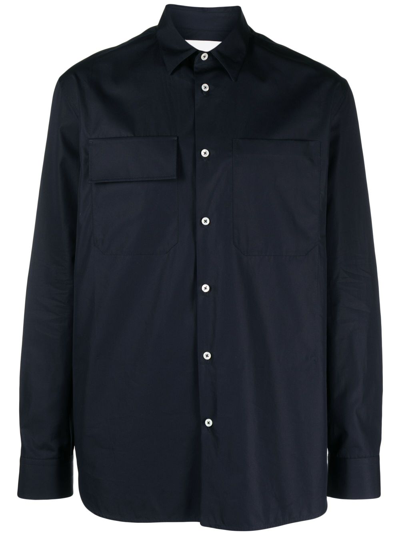 Jil Sander Pointed-collar Organic Cotton Shirt In Blue