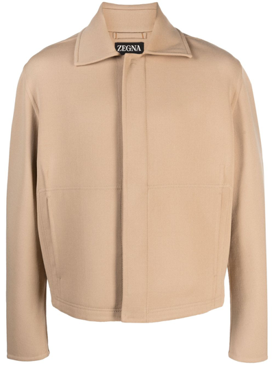 Zegna Wool-blend Shirt Jacket In Neutrals