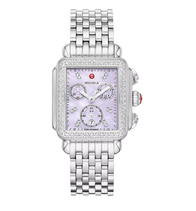 Michele Women's Deco Stainless Steel & 0.65 Tcw Diamond Bracelet Watch/33mm X 35mm In Purple