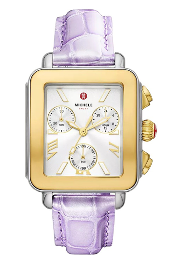 Michele Deco Sport Two-tone Lavender Leather Watch In Gold / Gold Tone / Lavender / Silver