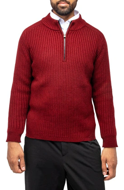 X-ray Men's Ribbed Mock Neck Quarter-zip Sweater In Burgundy