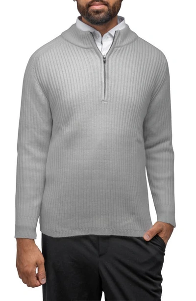 X-ray Men's Ribbed Mock Neck Quarter-zip Sweater In Light Grey