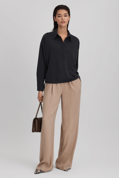 Reiss Navy Nadia Drawstring Rugby Shirt