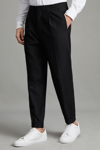 Reiss Brighton - Black Relaxed Drawstring Trousers With Turn-ups, 36