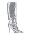 Casadei Woman Knee Boots Silver Size 9.5 Textile Fibers