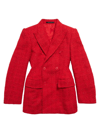 Balenciaga Tweed Hourglass Blazer Jacket In Red