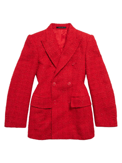 Balenciaga Tweed Hourglass Blazer Jacket In Red